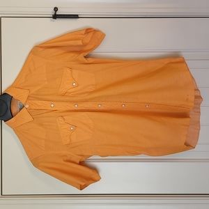 Vintage H Bar C Ranchwear M Orange Short Sleeve Pearl Snap